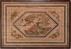 Antique Chinese Bed Canopy of Phoenix and Fruits, Paint on Wood Panel, c. 1850