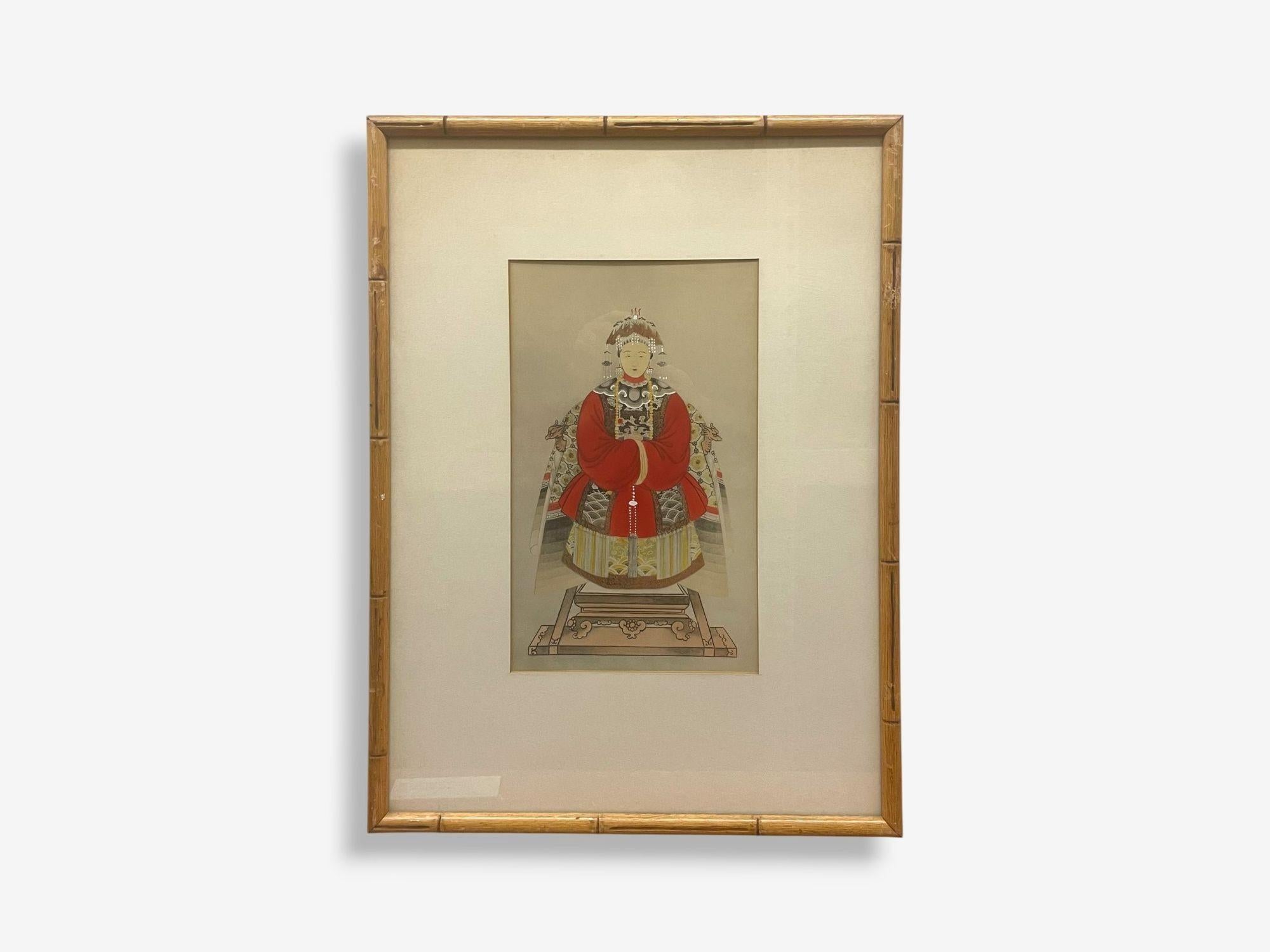 Esportazione cinese, inchiostro e grafite, decorazioni da parete cinesi d'epoca, bambù, anni '30 - Portrait Painting Beige di Unknown