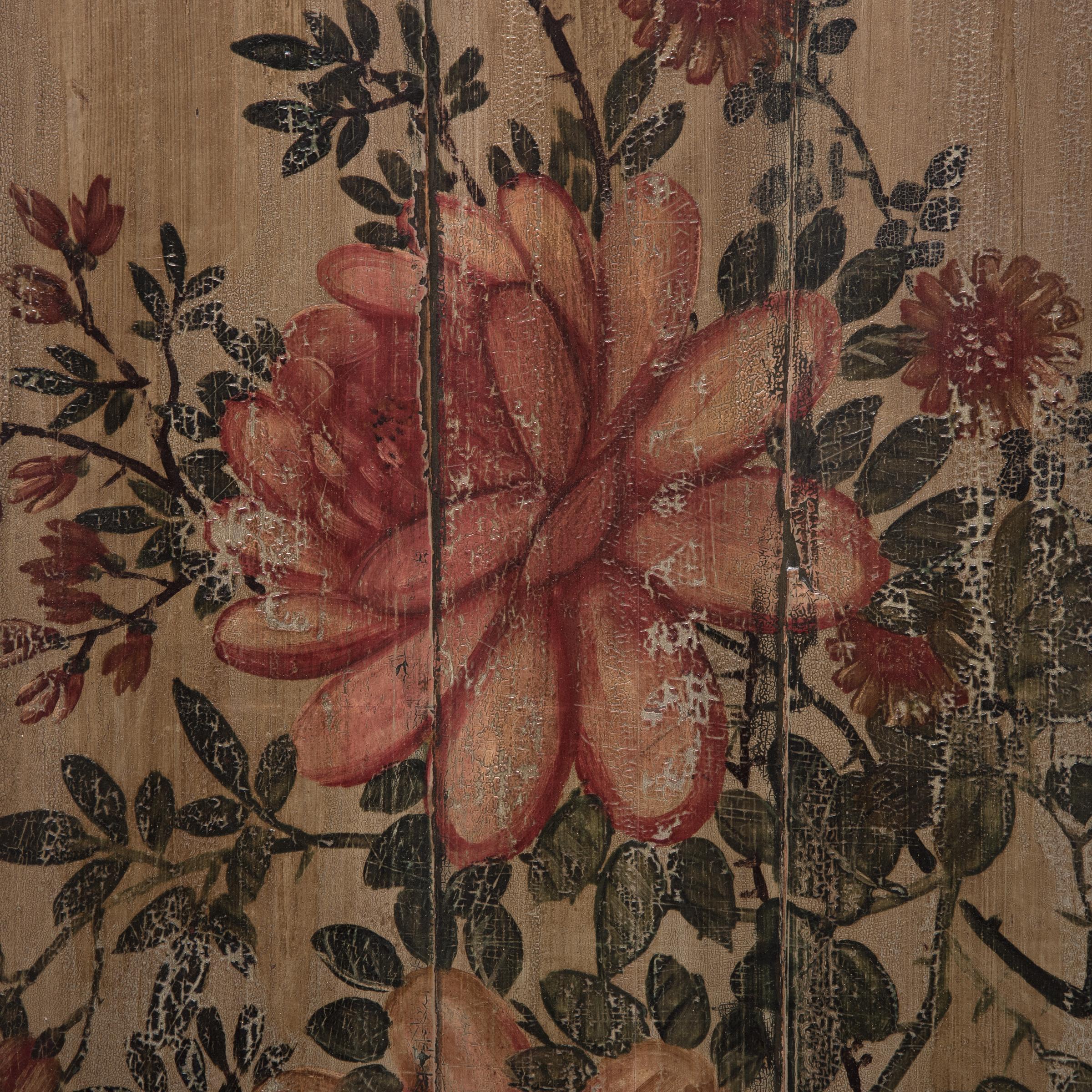Chinese Floral Longevity Bed Canopy Painting, c. 1850 - Brown Figurative Painting by Unknown