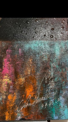 Chinese Large Modernist Color Painting Asian Dragon Vase, Flowers Textured Paint