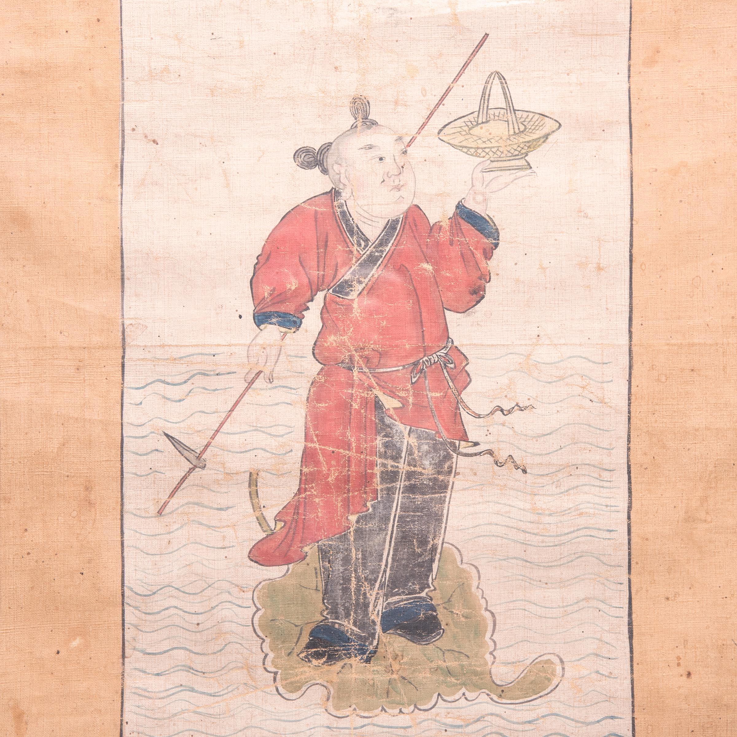 Chinese Mythical Immortal Screen Painting, c. 1850 - Beige Figurative Painting by Unknown