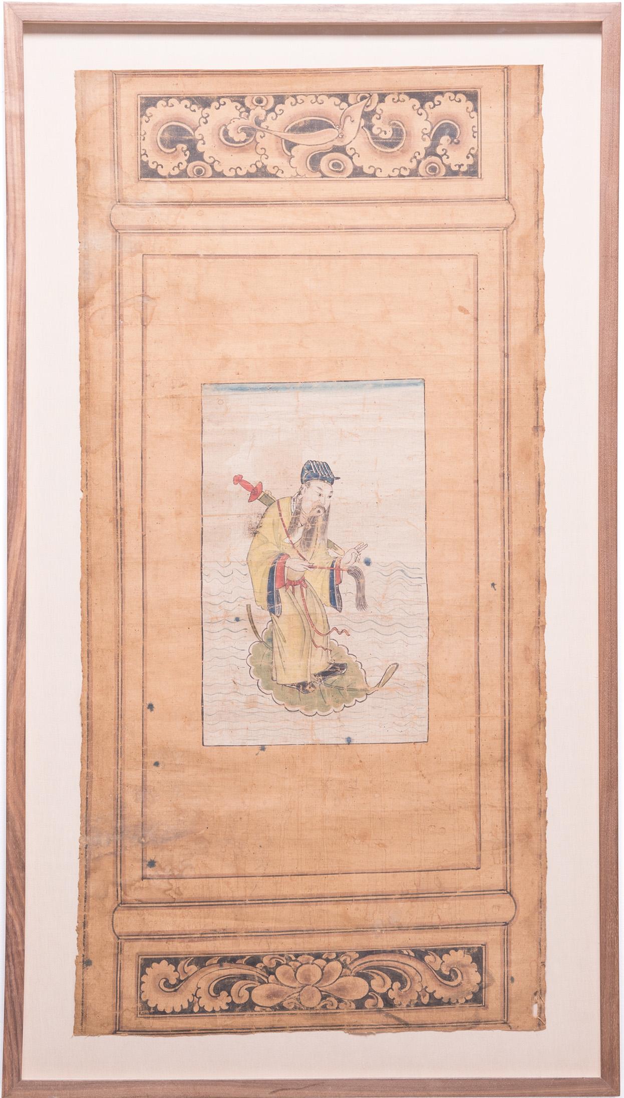 Chinesisches mythisches unsterbliches Siebdruckgemälde, um 1850