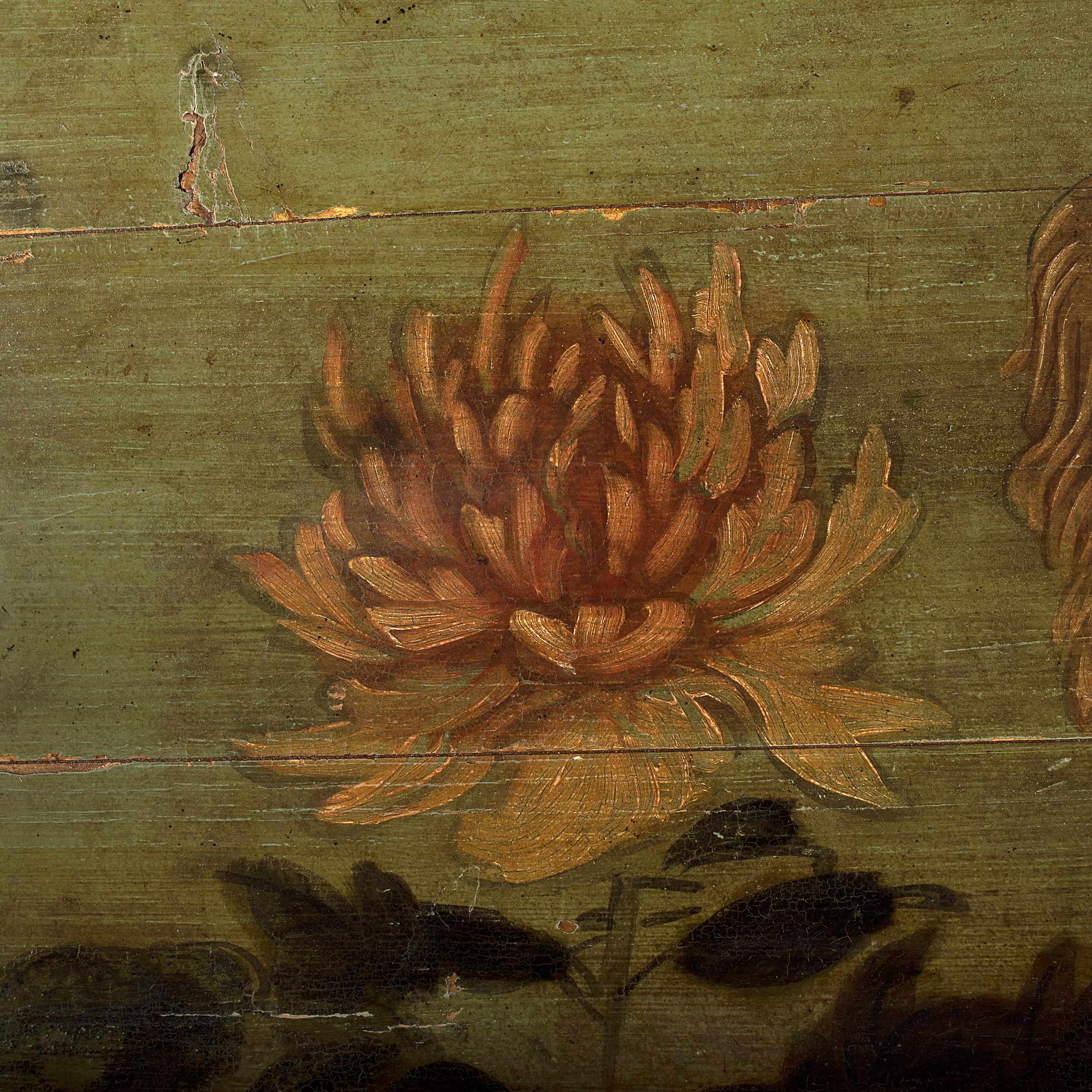 Chinese Peony and Phoenix Canopy Painting, c. 1900 - Brown Figurative Painting by Unknown