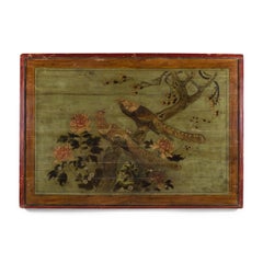 Vintage Chinese Peony and Phoenix Canopy Painting, c. 1900