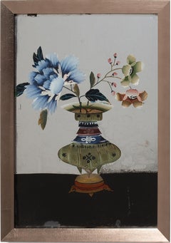 Chinese Reverse Glass Floral Still Life, c. 1900