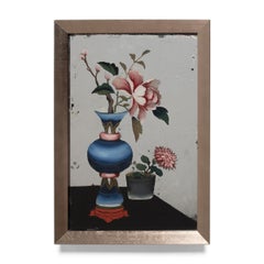 Chinese Reverse Glass Peony Still Life, c. 1900
