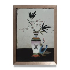 Chinese Reverse Glass Plum Blossom Still Life, c. 1900