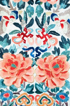 "Chinese Silk Textile, " Silk Flowery Embroidery created in the 19th Century