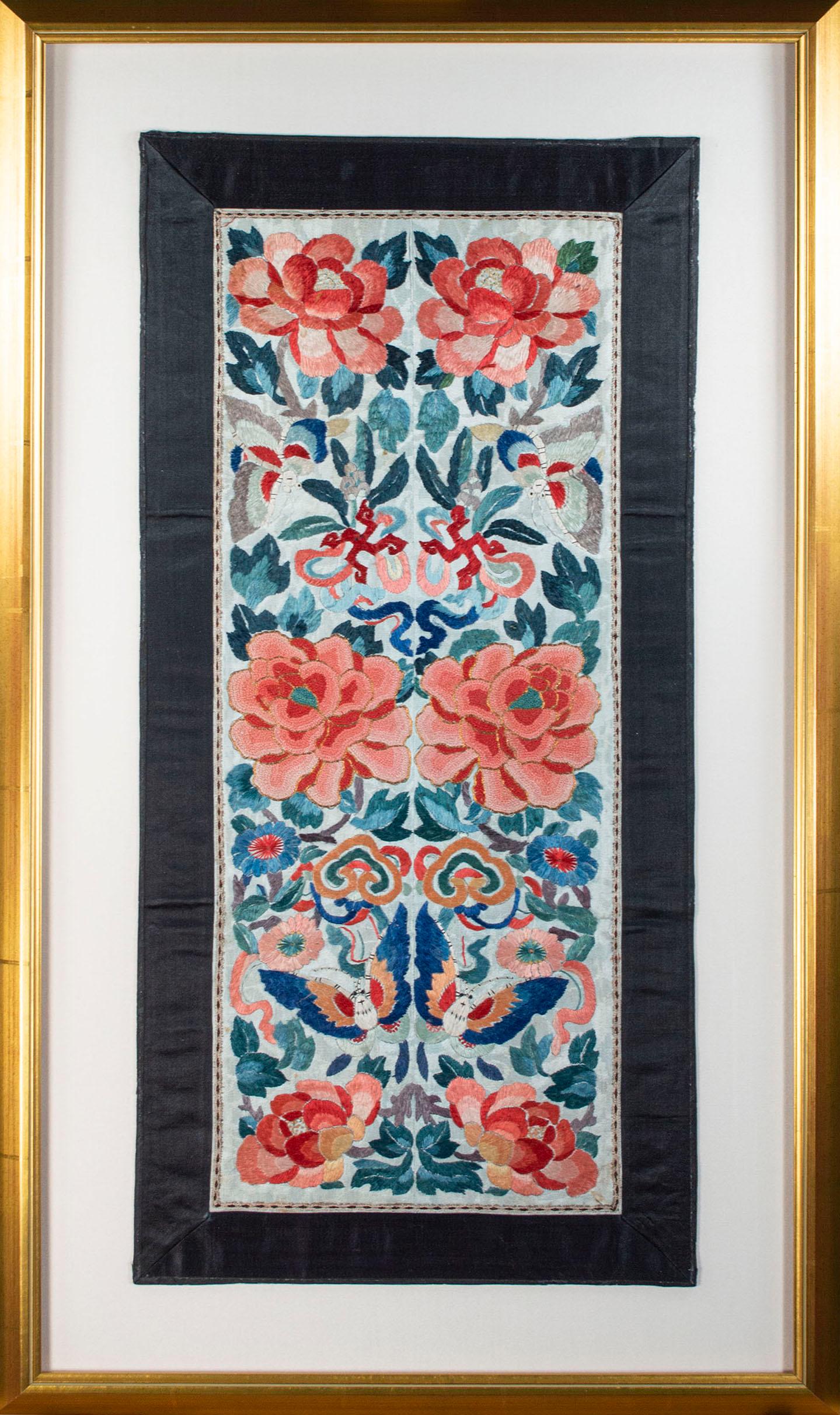 "Chinese Silk Textile, " Silk Flowery Embroidery created in the 19th Century
