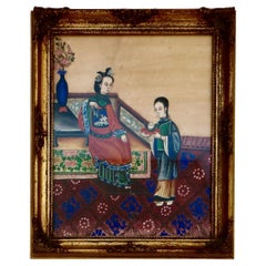 Chinesische Aquarellmalerei CIRCA 1852 "Gemahlin wird Tee serviert" von Eunuch