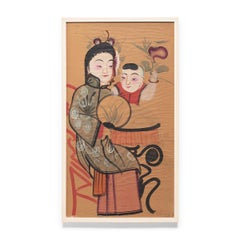 Chinese Yangliuqing New Year Painting of Beauty and Baby, c. 1920