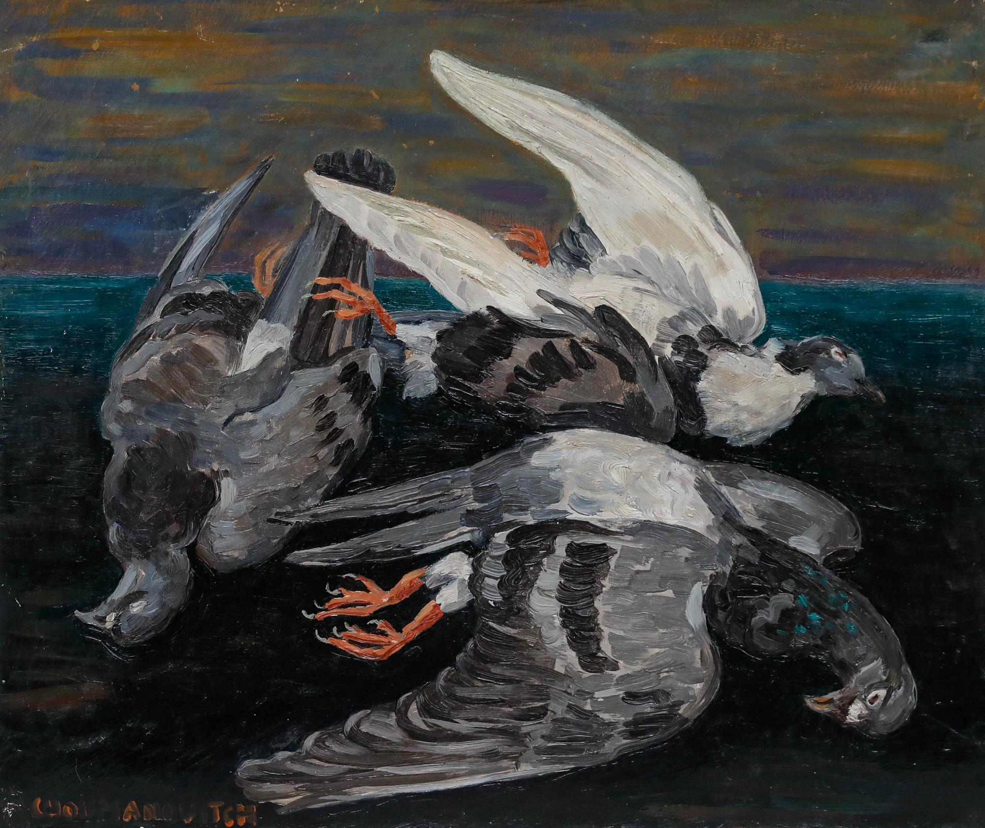 Choumanovitch - Óleo de mediados del siglo XX, Bodegón con palomas - Painting de Unknown