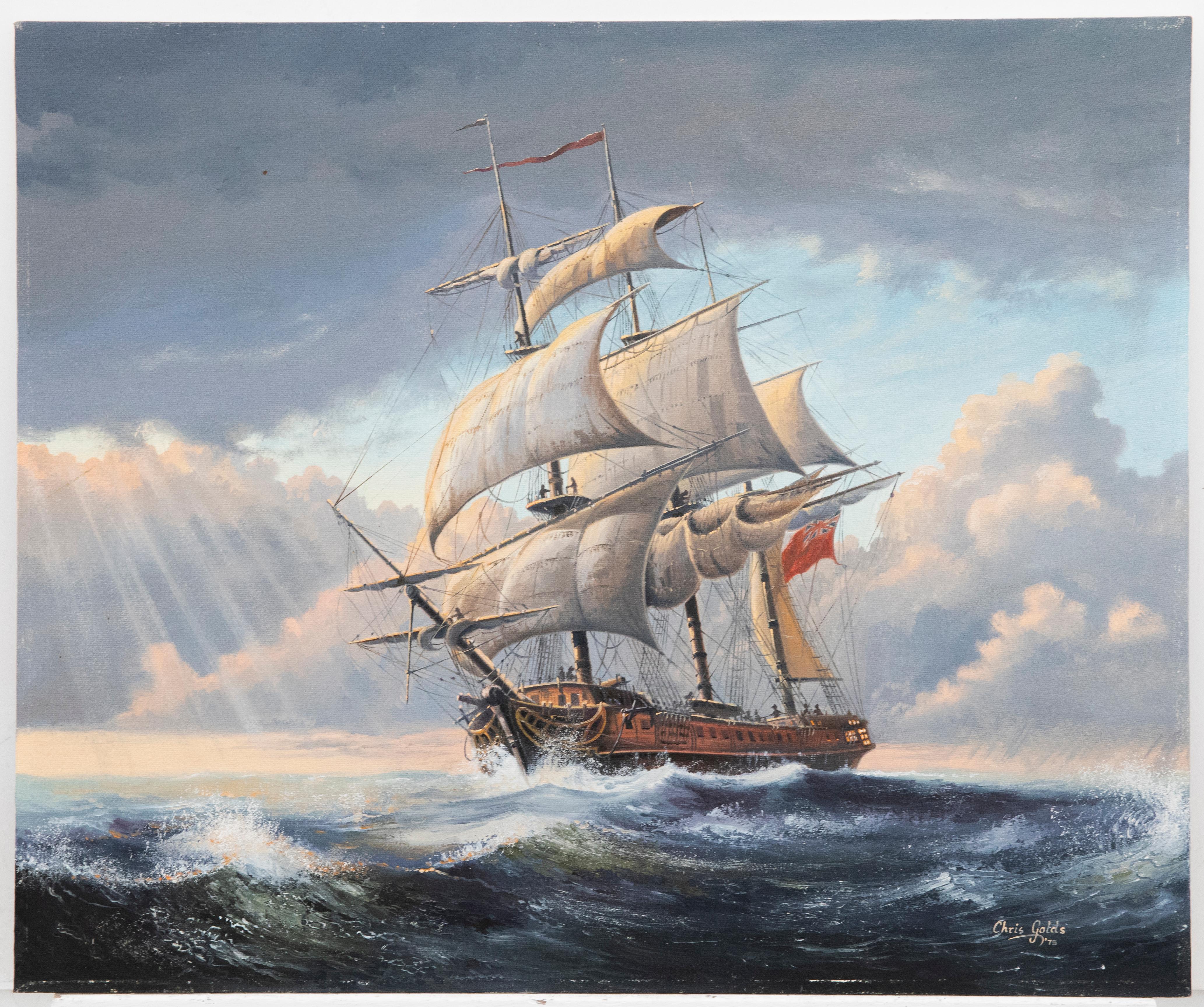 Chris Golds - 20th Century Oil, Portrait of a Naval Warship - Painting by Unknown