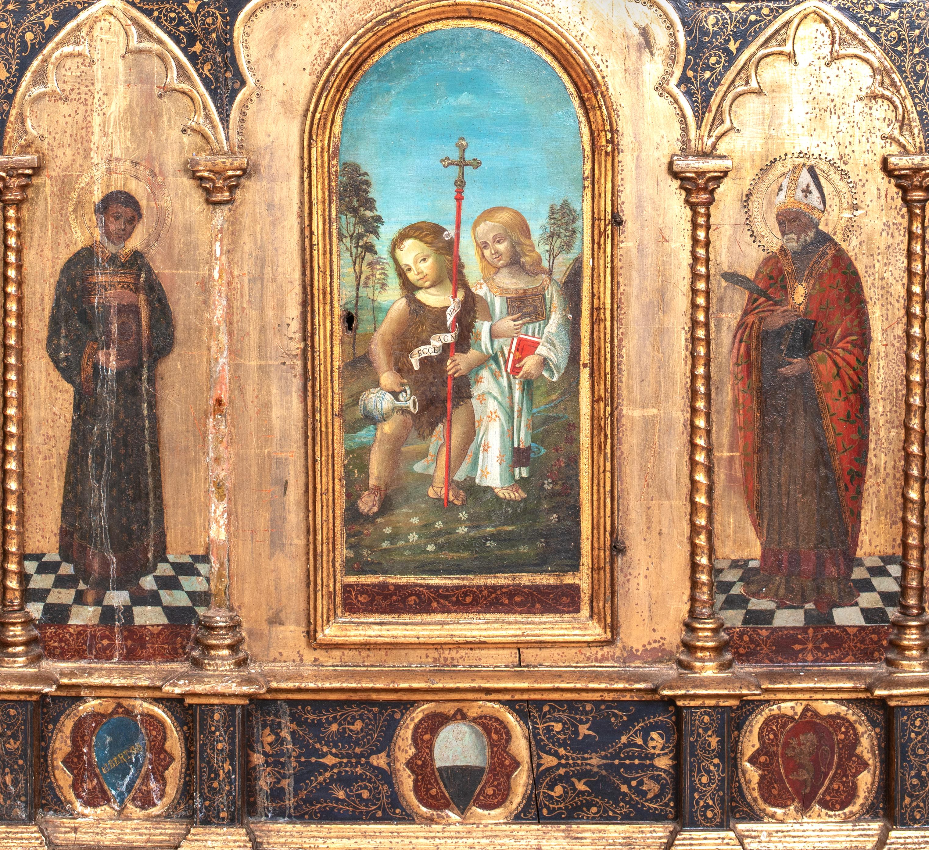 Christ and John the Baptist the Apostle Peter Saint Augustine of Hippo TRIPTYCH - Black Portrait Painting by Unknown