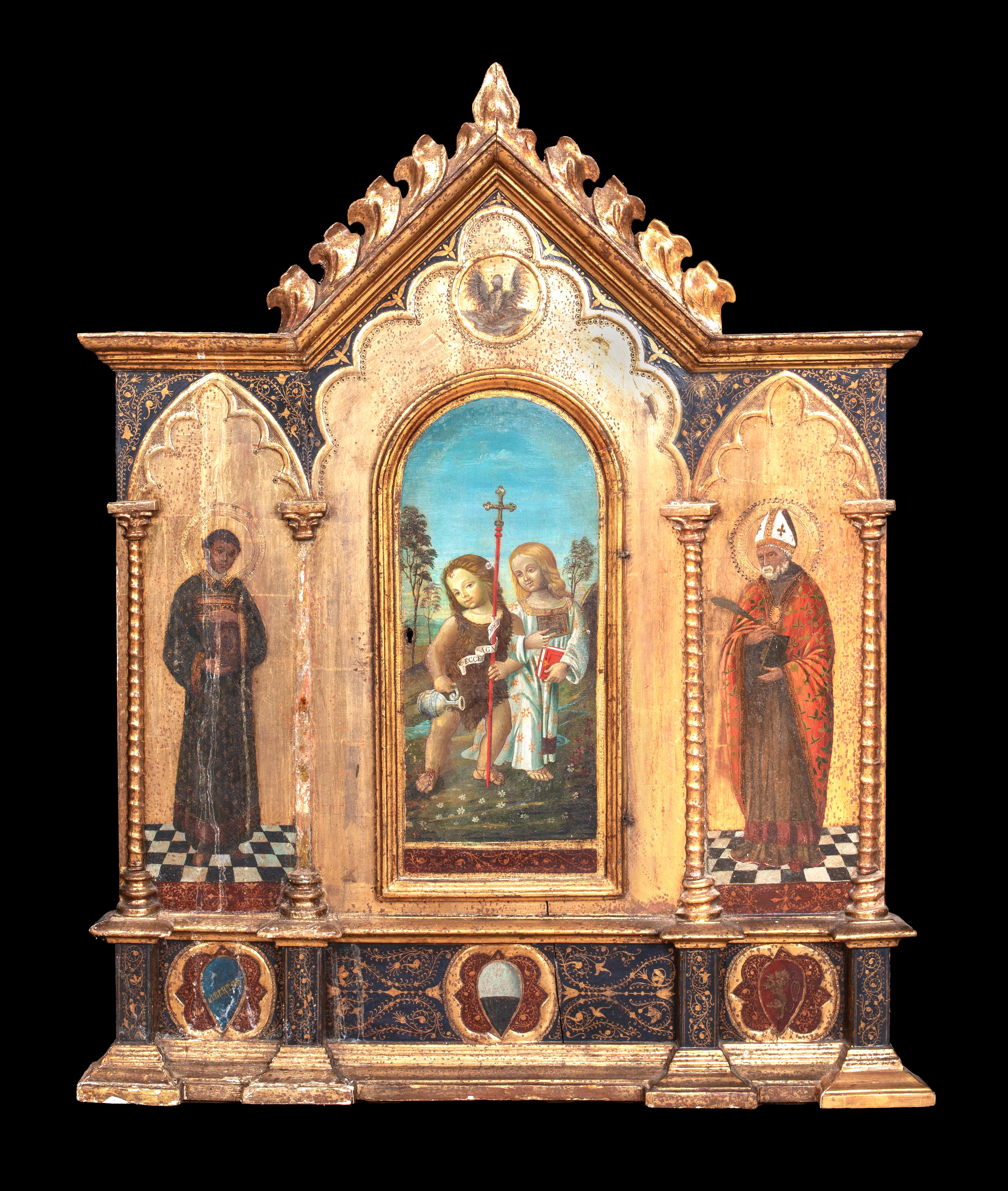 Unknown Portrait Painting - Christ and John the Baptist the Apostle Peter Saint Augustine of Hippo TRIPTYCH