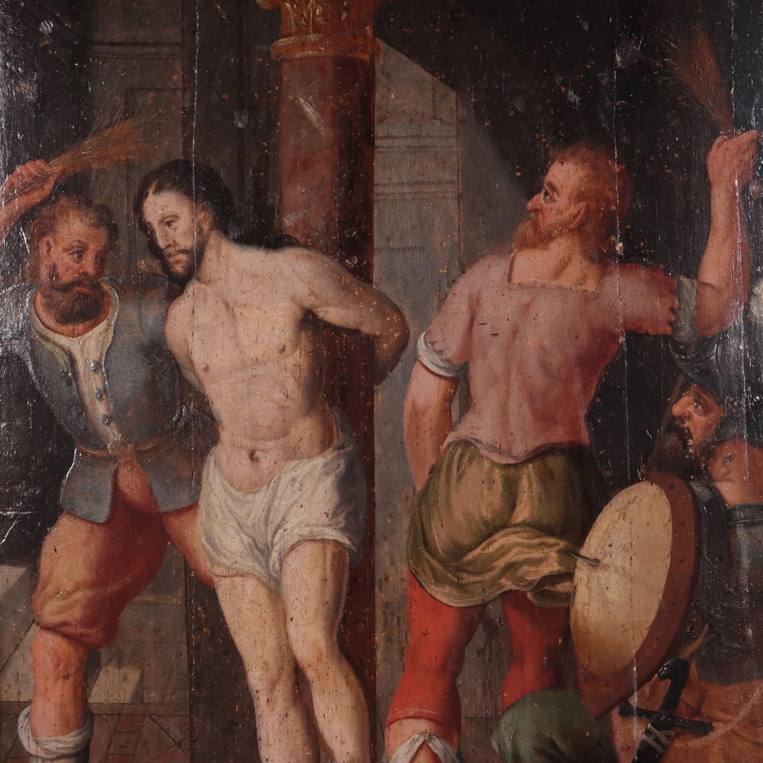 Christ At The Column North European School Oil On Oak 16th Century - Other Art Style Painting by Unknown