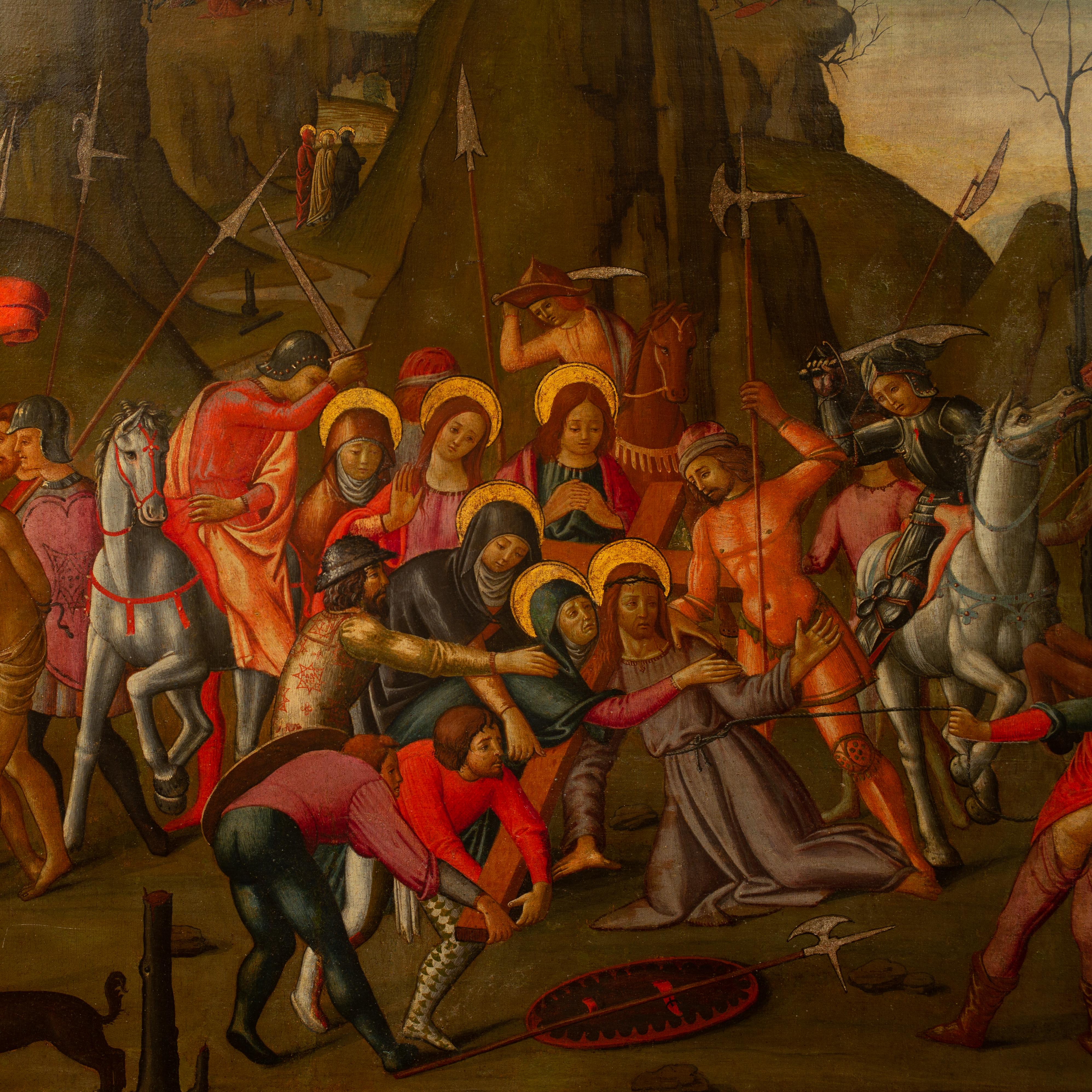 Christ Carrying the Cross in 15th Century Style, Oil on Canvas - Painting by Unknown