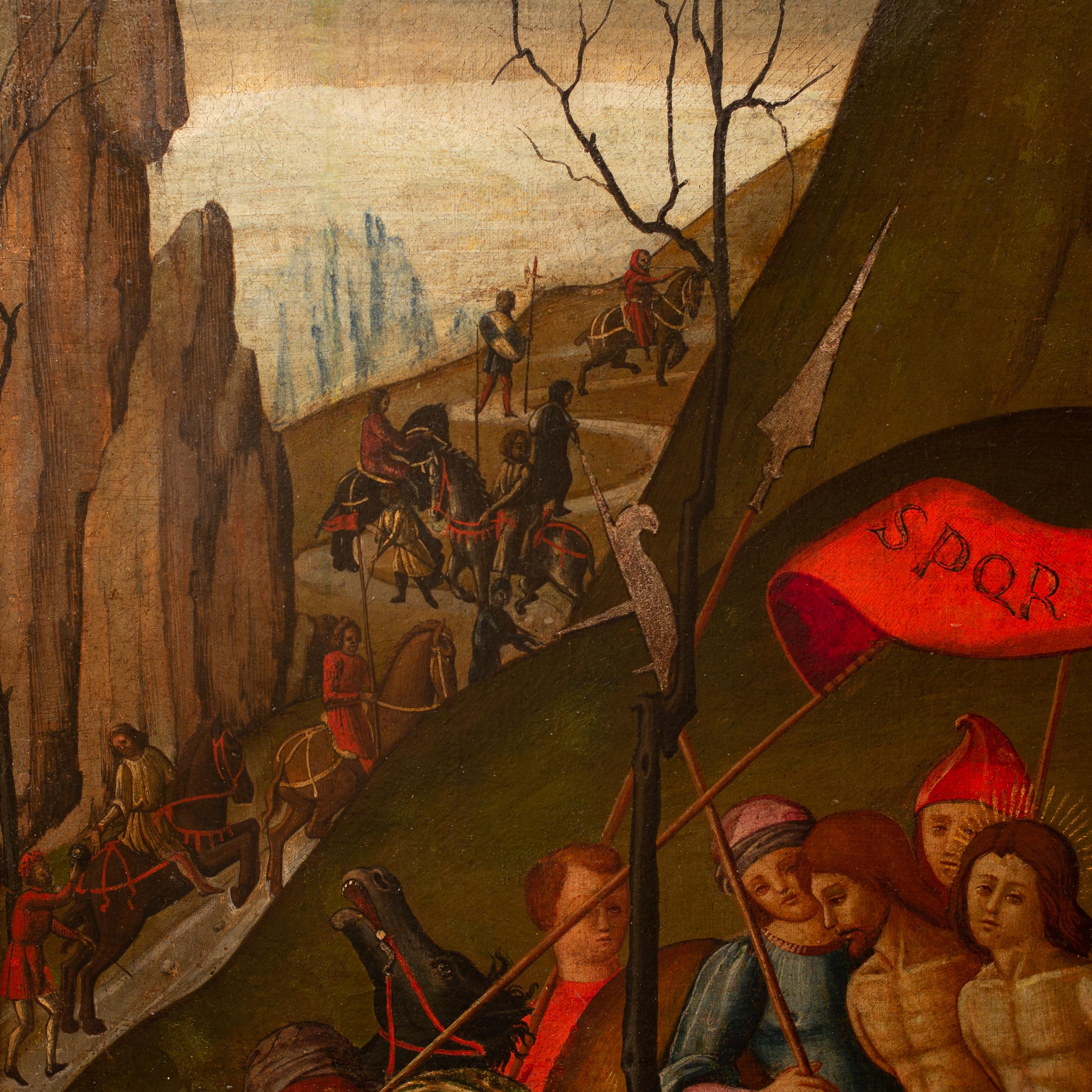 Christ Carrying the Cross in 15th Century Style, Oil on Canvas - Old Masters Painting by Unknown