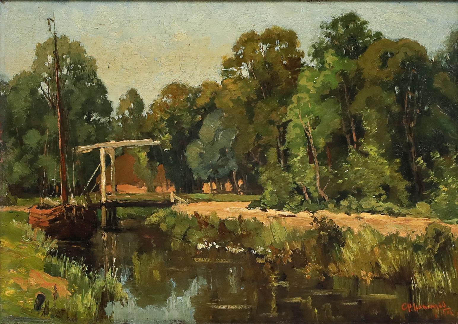 Christiaan Hendrik Hammes (1872-1965) - Framed Oil, The Dutch Drawbridge - Painting by Unknown