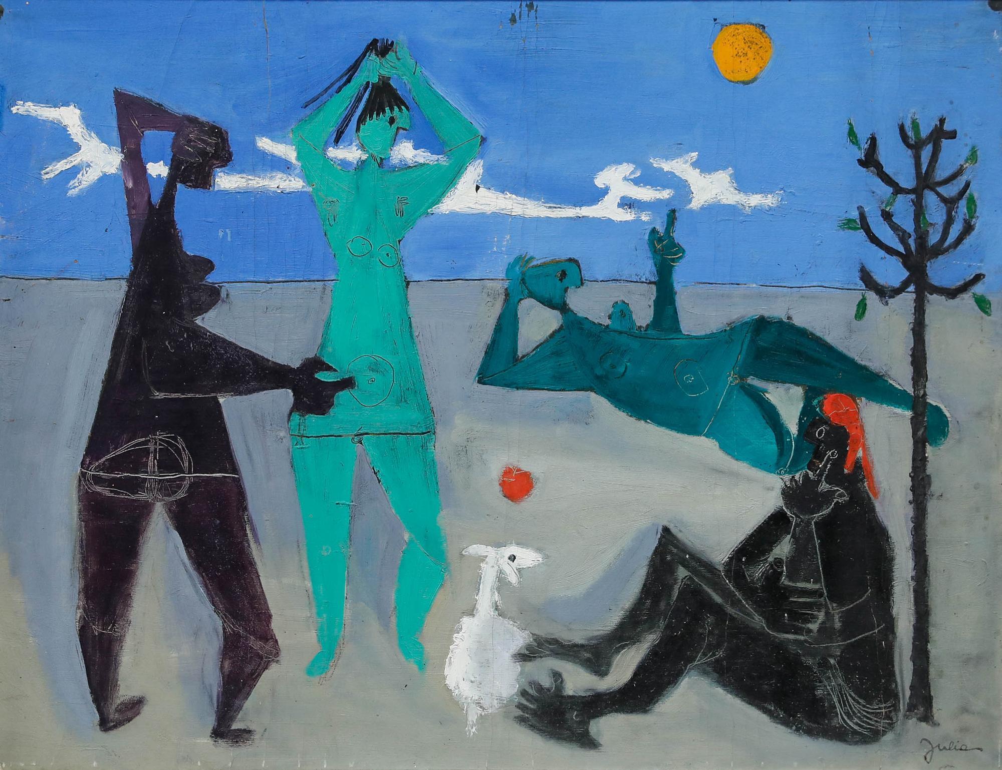 Christian Julia (1921-1991) - Mitte 20. Jahrhundert Öl, Konversation – Painting von Unknown