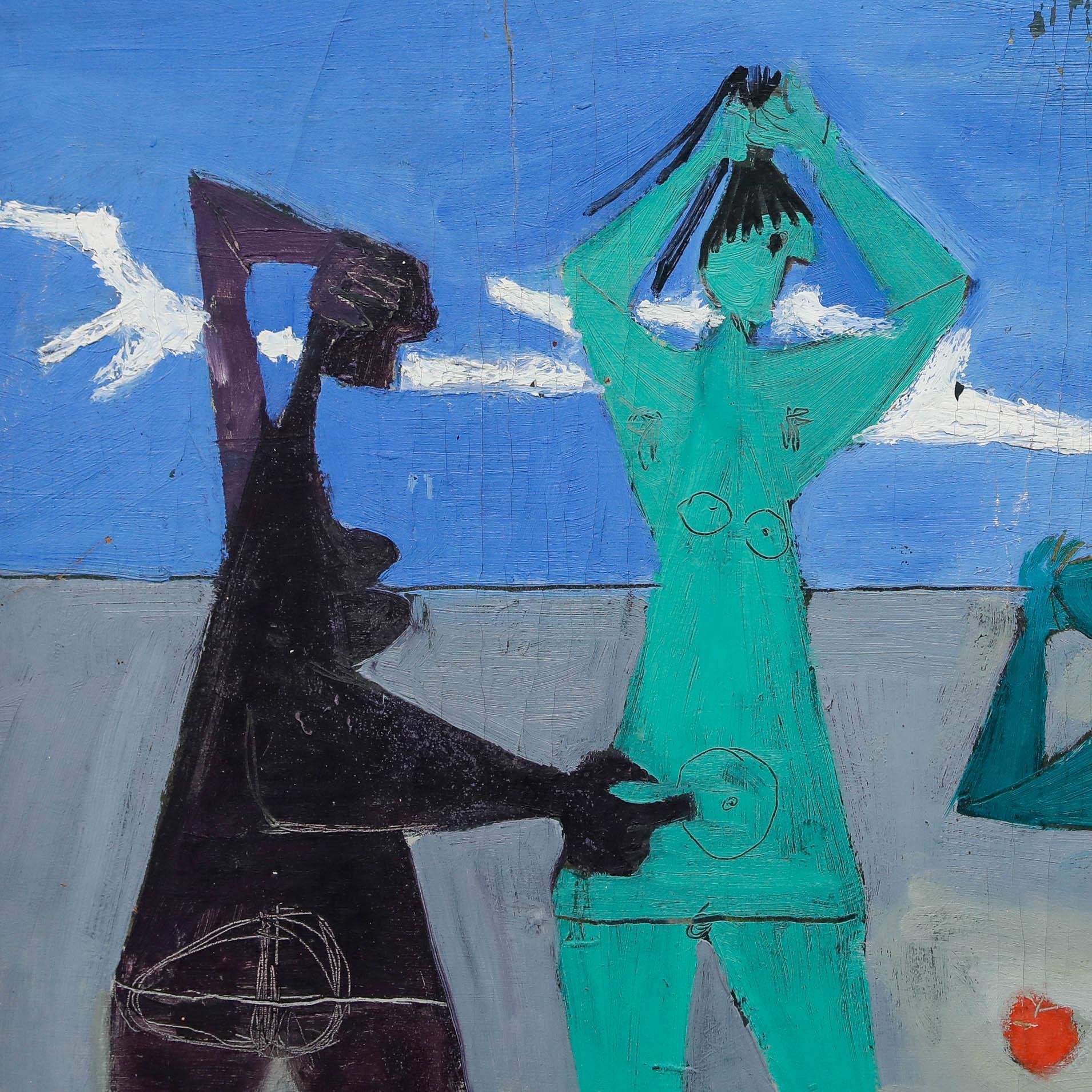 Christian Julia (1921-1991) - Mitte 20. Jahrhundert Öl, Konversation im Angebot 1