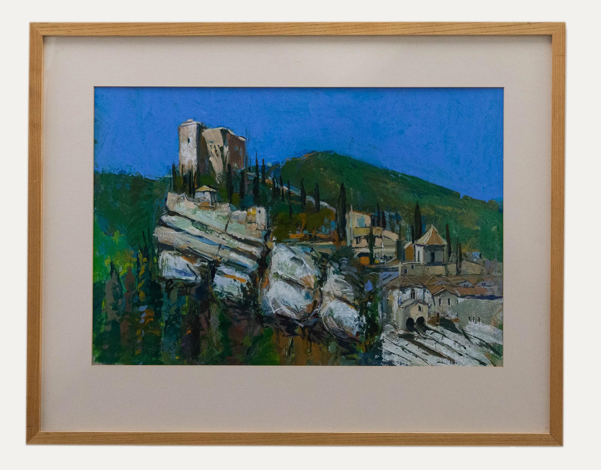 Unknown Landscape Painting - Christopher Humphries - Framed Contemporary Acrylic, Mediterranean Landscape