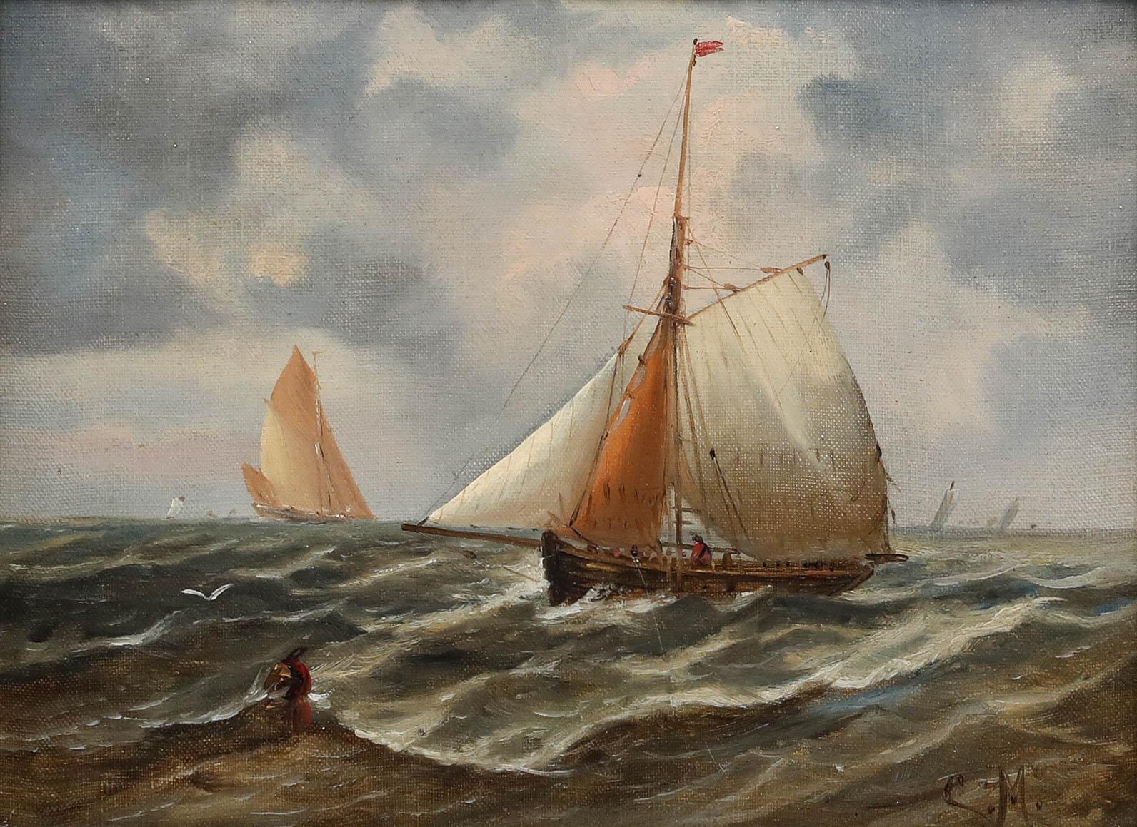 Christopher Mark Maskell (1846-1933) -  Gerahmtes Öl, Fischereifahrzeuge auf See – Painting von Unknown