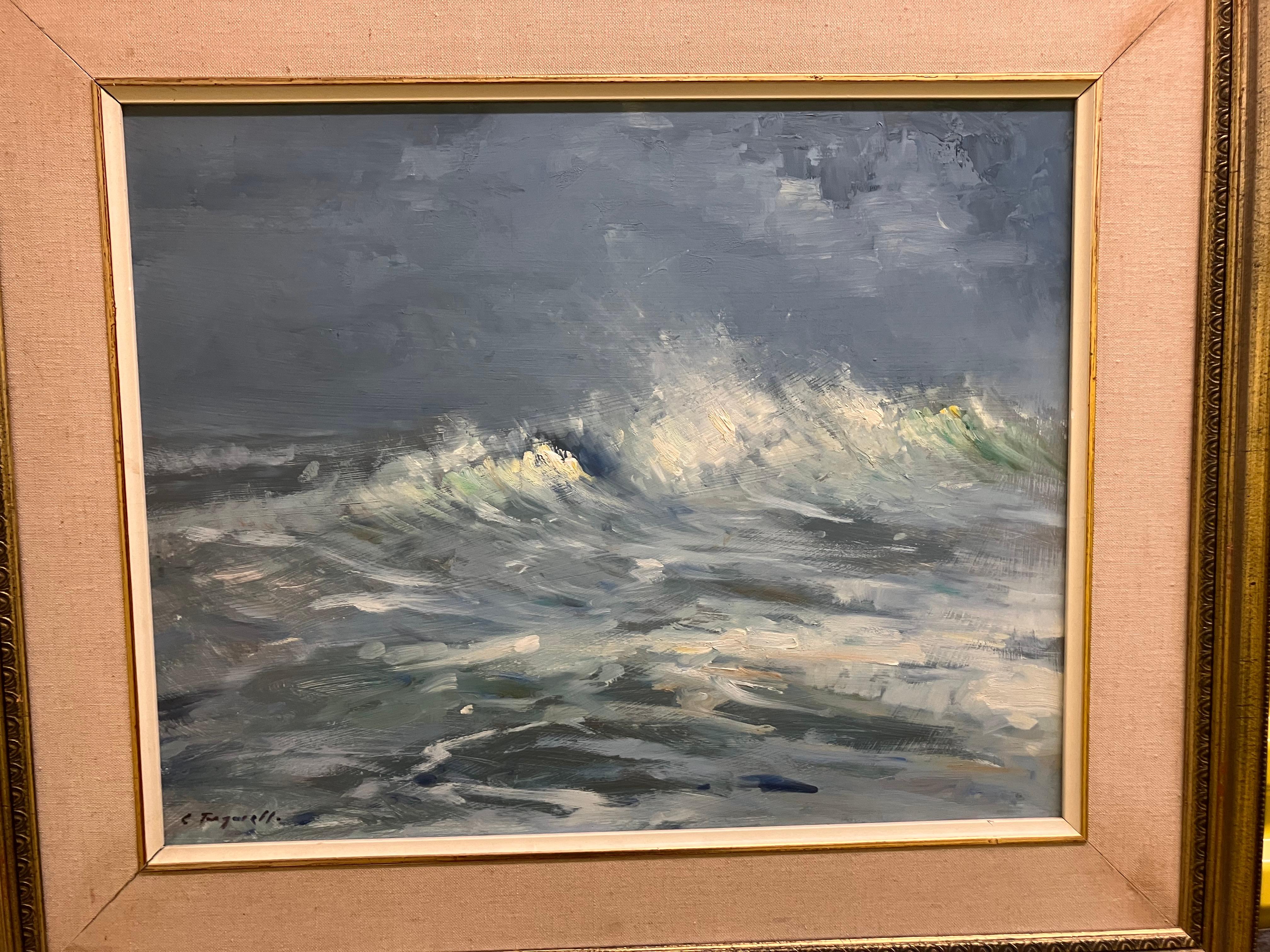 Christopher Tugwell South African waves breaking - Gray Landscape Painting by Unknown