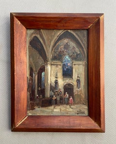 Church Interior, Oil On Canvas Signed Gilbert