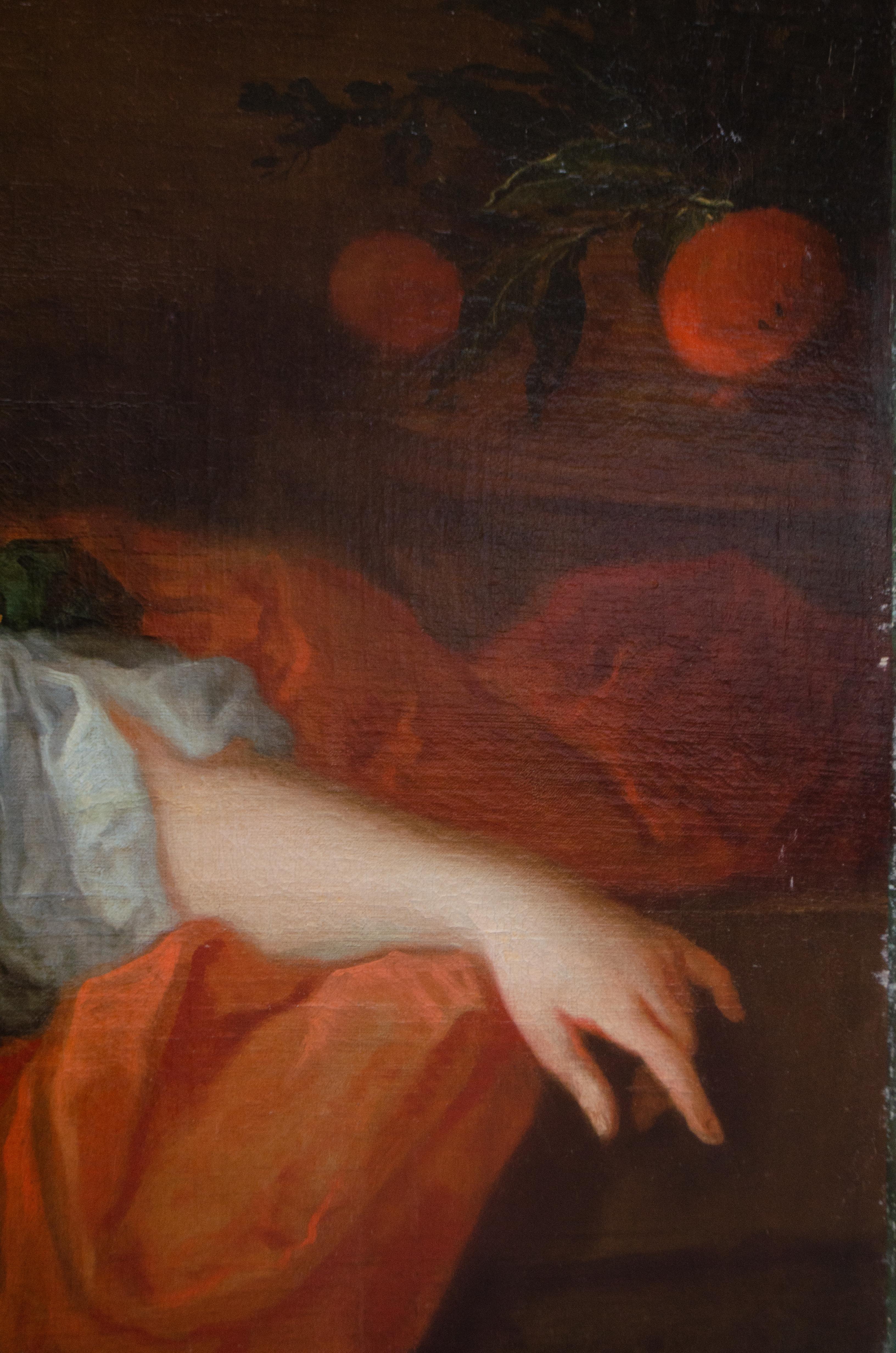 Circa 1715.  Large English School Portrait of Lady with Oranges.  4