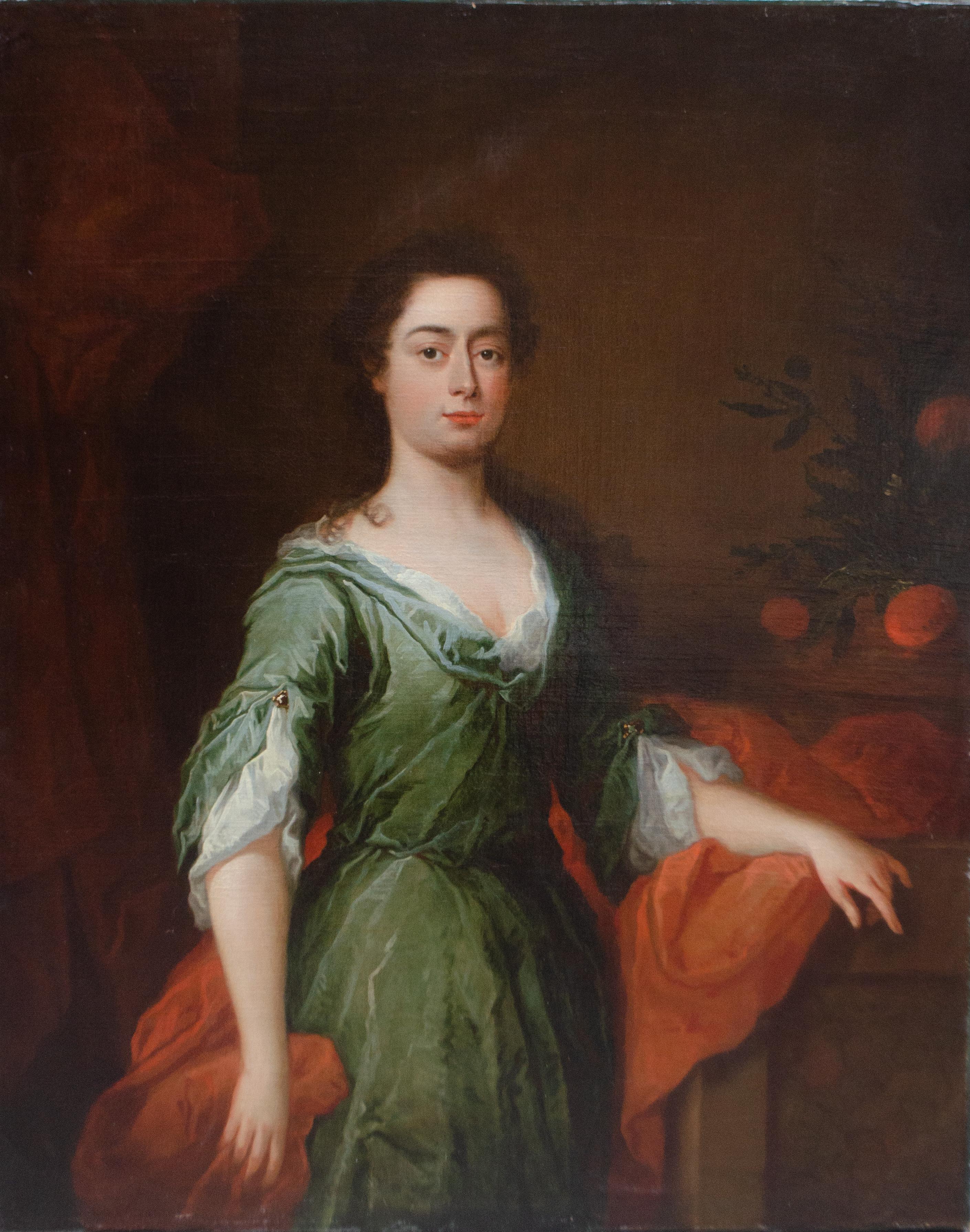 Portrait Painting Unknown - Vers 1715.  Grand portrait de l'English School représentant une dame avec des oranges. 