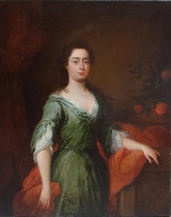 Antique Circa 1715.  Large English School Portrait of Lady with Oranges. 