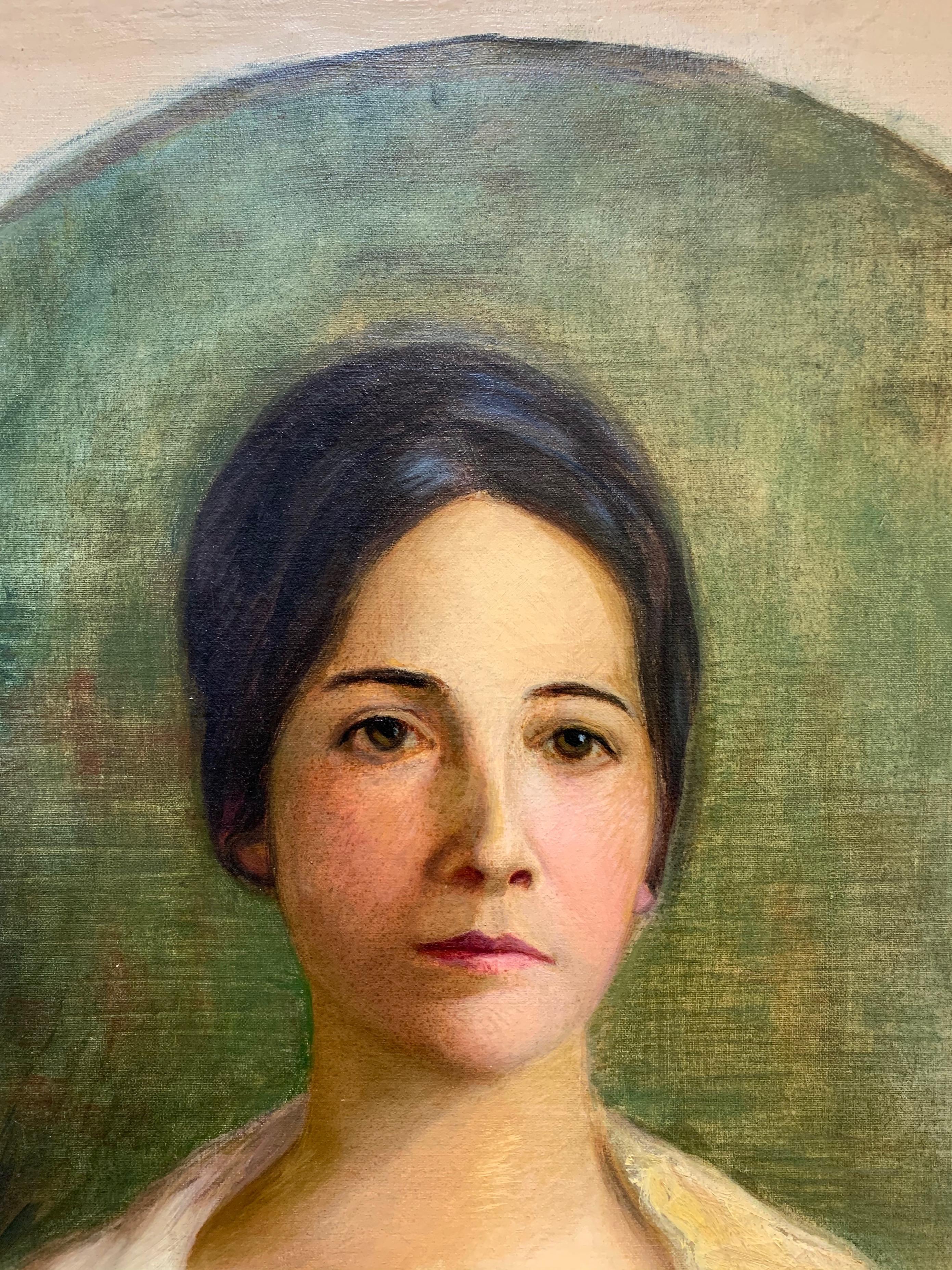 Peinture impressionniste victorienne américaine datant d'environ 1900 représentant une femme avec un châle - Painting de Unknown