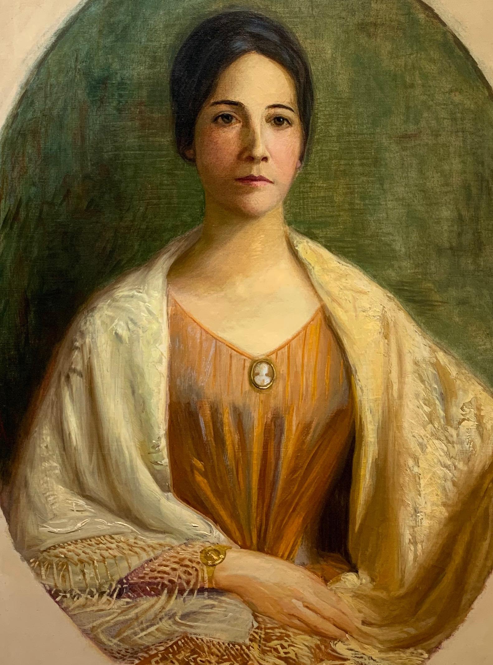 Portrait Painting Unknown - Peinture impressionniste victorienne américaine datant d'environ 1900 représentant une femme avec un châle