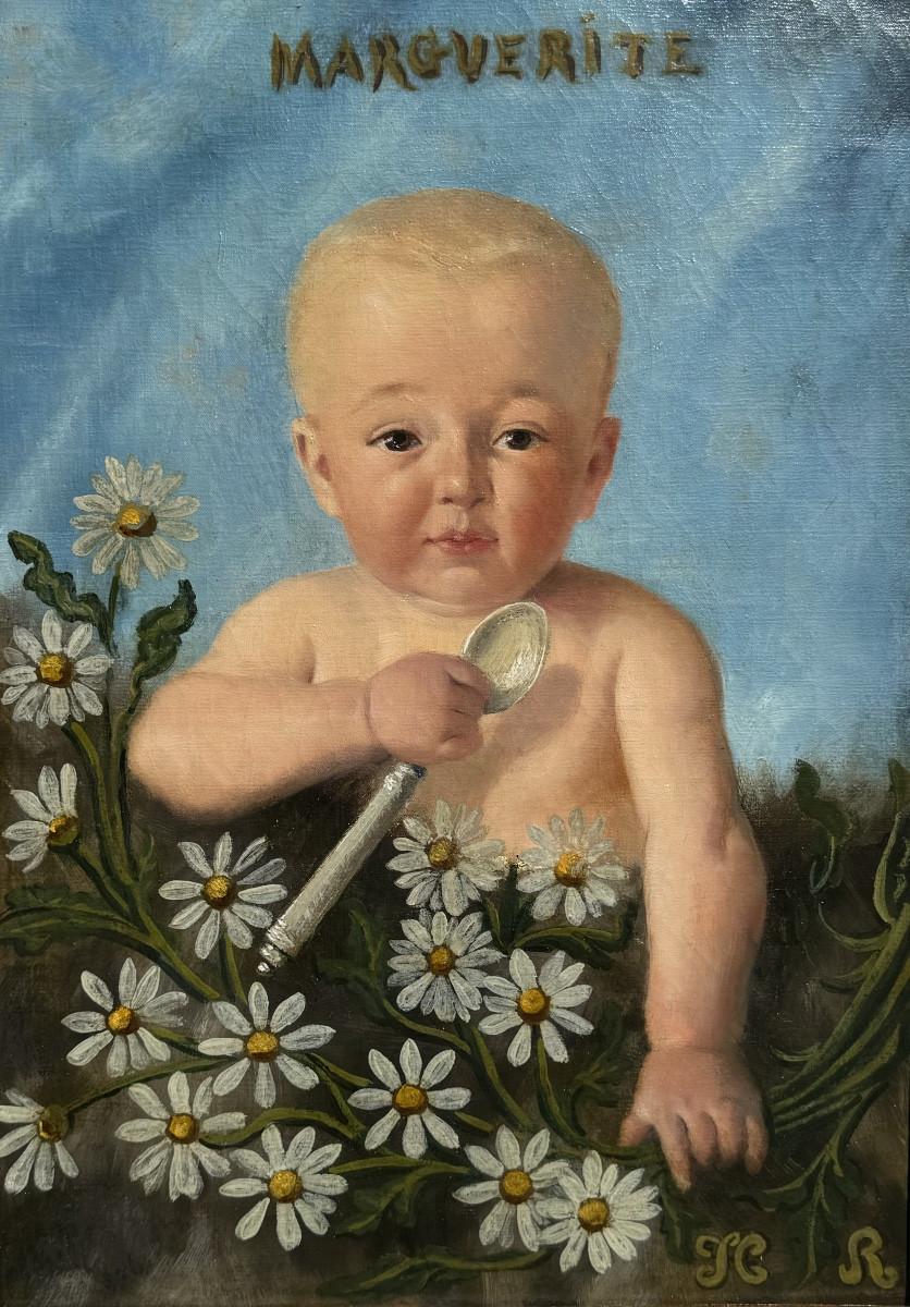 Unknown Portrait Painting – CIRCA 1900 - Porträt von Marguerite