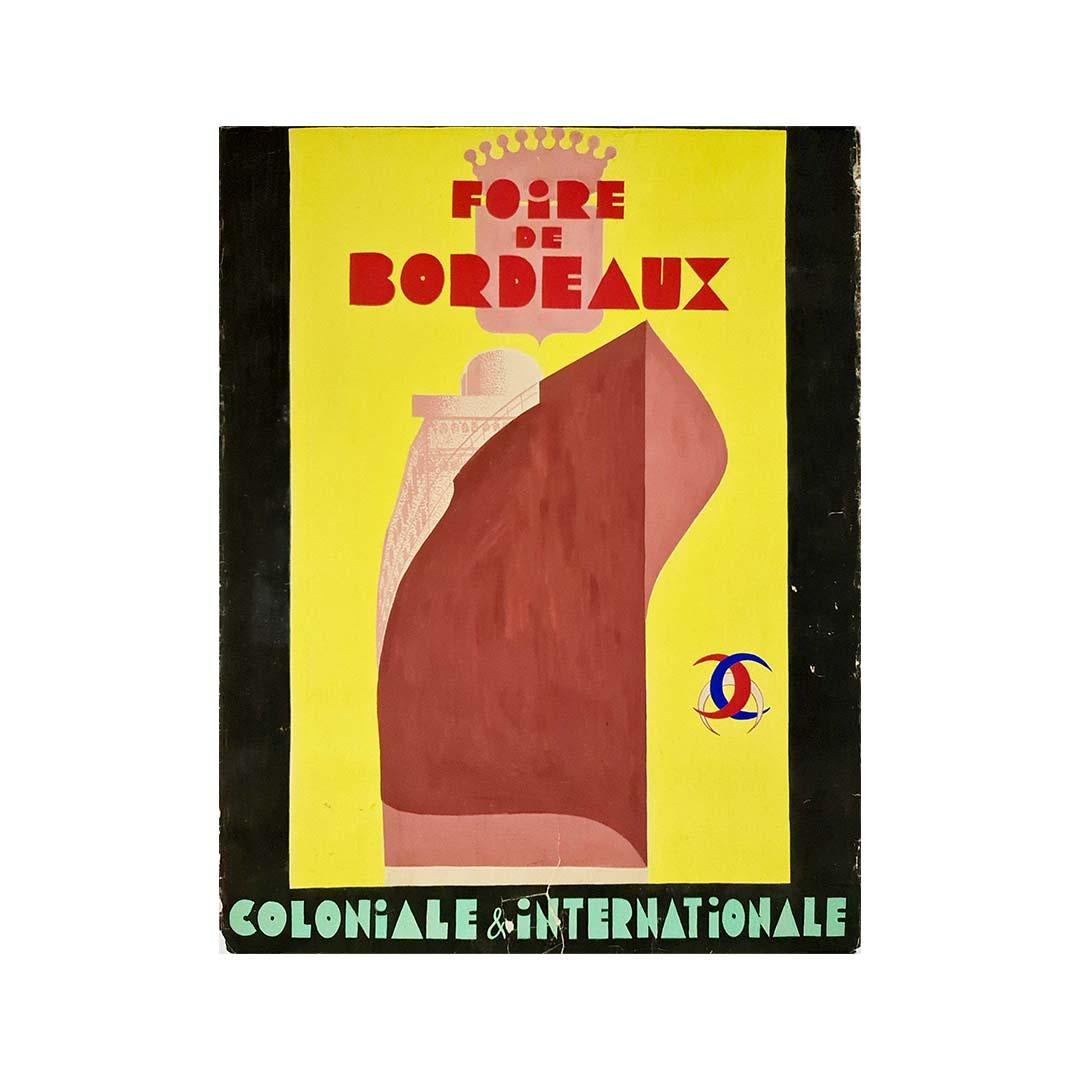 Gouache datant d'environ 1930 pour la foire coloniale et internationale de Bordeaux - Painting de Unknown
