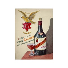circa 1940 original painting for Calvados, the famous apple brandy from Normandy
