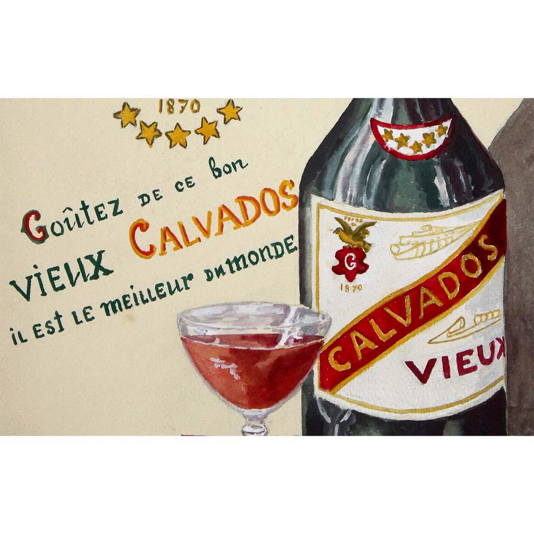 circa 1940 original painting for Calvados, the famous apple brandy from Normandy For Sale 1