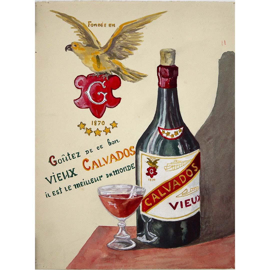 circa 1940 original painting for Calvados, the famous apple brandy from Normandy - Painting by Unknown