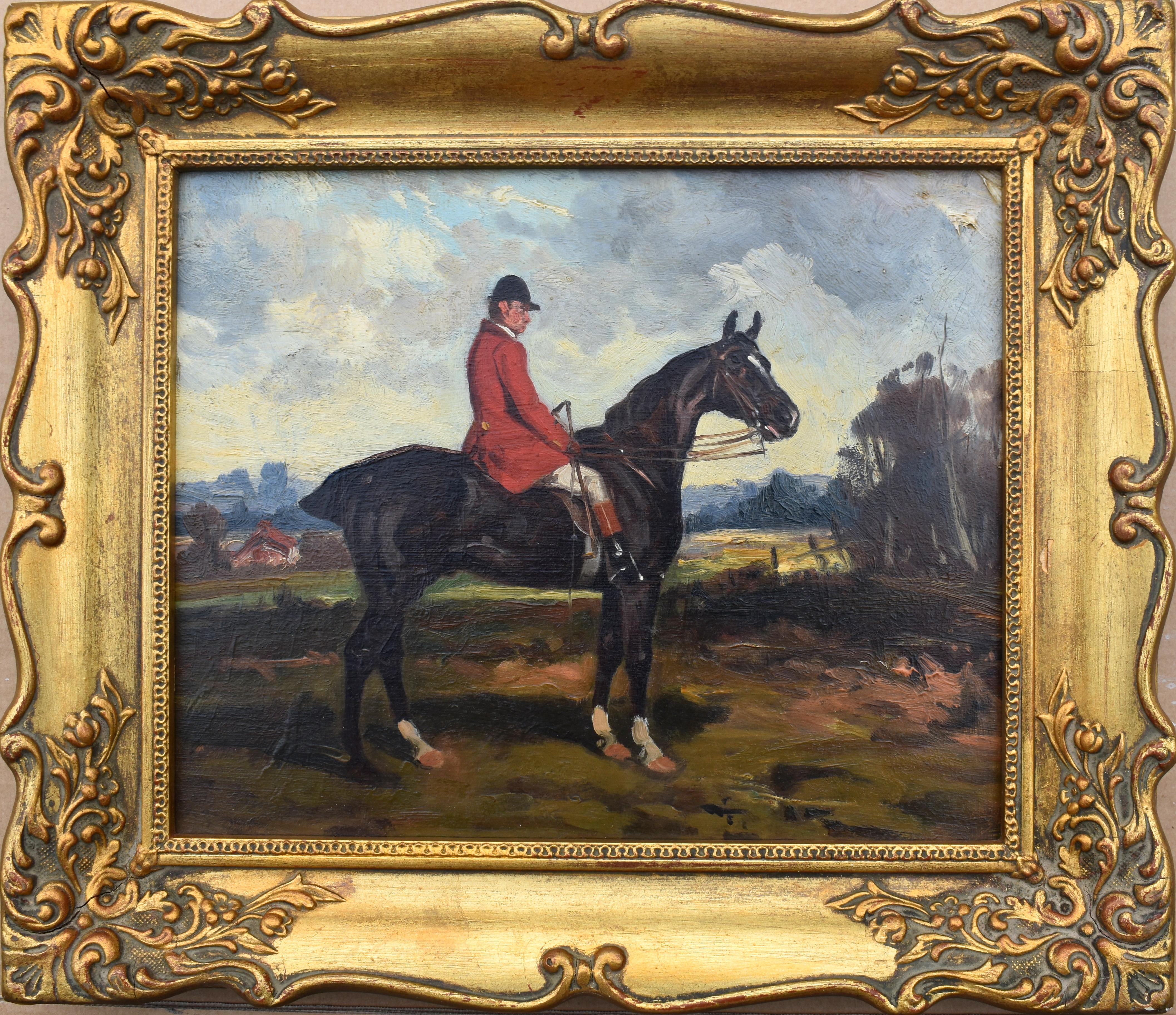 Unknown Animal Painting - Circle of A J Munnings c1910 “Hunt Servant”  Fox Hunting Oil Painting