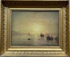 CIRCLE OF JMW TURNER - SUNRISE OVER ESTUARY WITH FISHING BOATS - OIL ON CANVAS