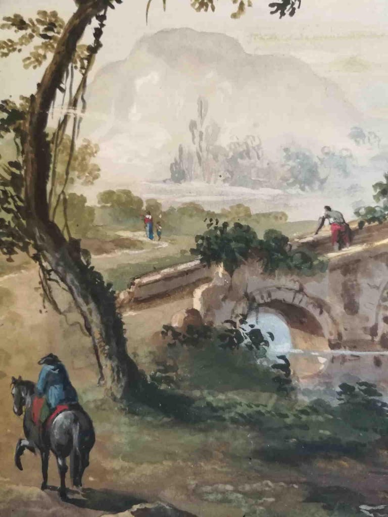 Circle of P G Palmieri Italian River Landscape 18 century watercolor paper For Sale 2
