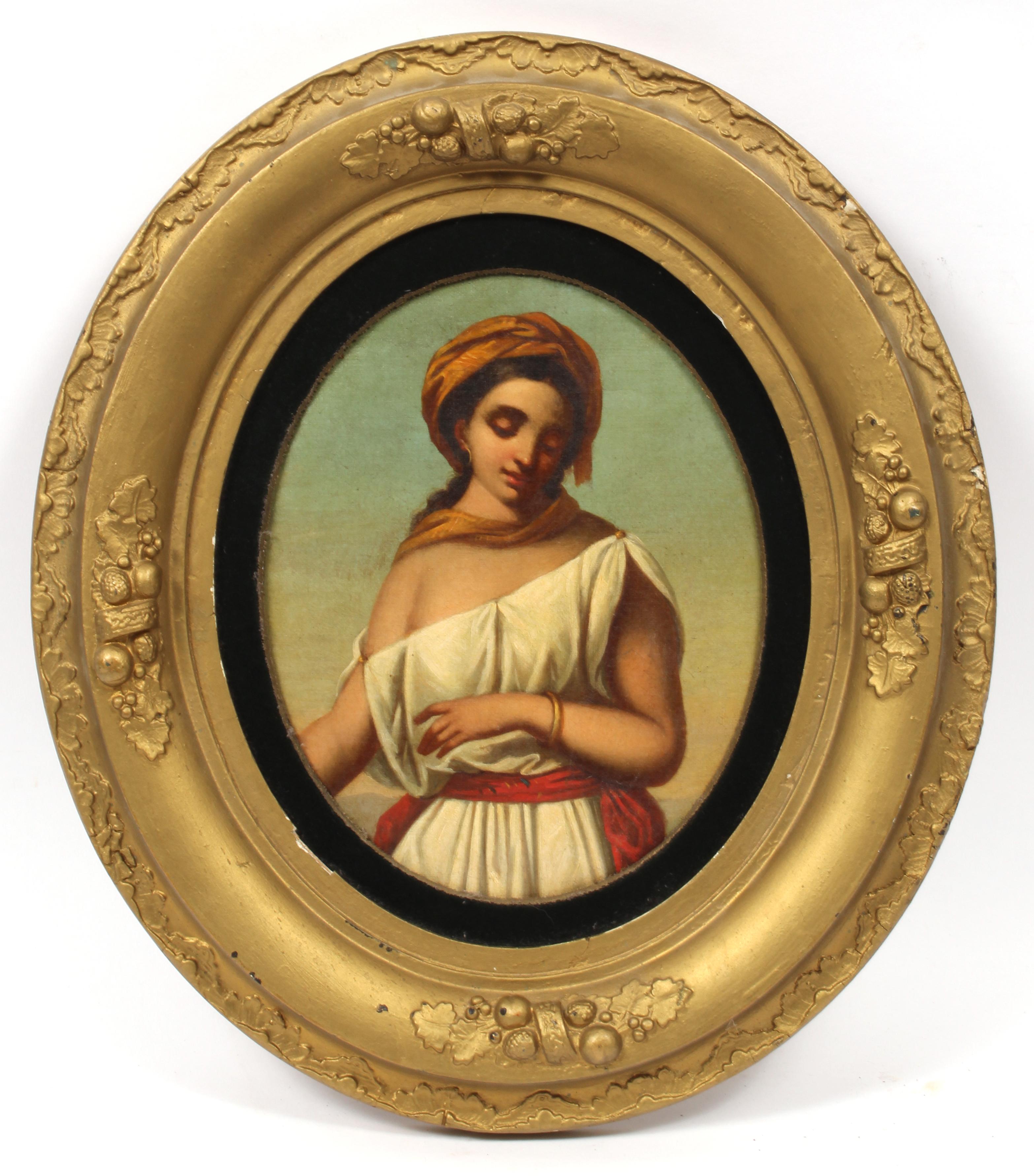 Unknown Portrait Painting - Circular Portrait of a Neapolitan Woman