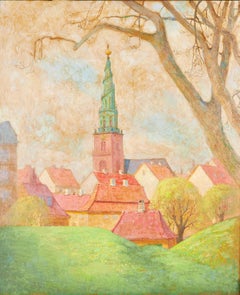 City Park Landscape with Vor Frelsers Kyrka or Church of Our Saviour, Copenhagen