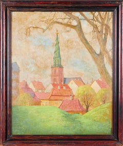City Park Landscape with Vor Frelsers Kyrka or Church of Our Saviour, Copenhagen