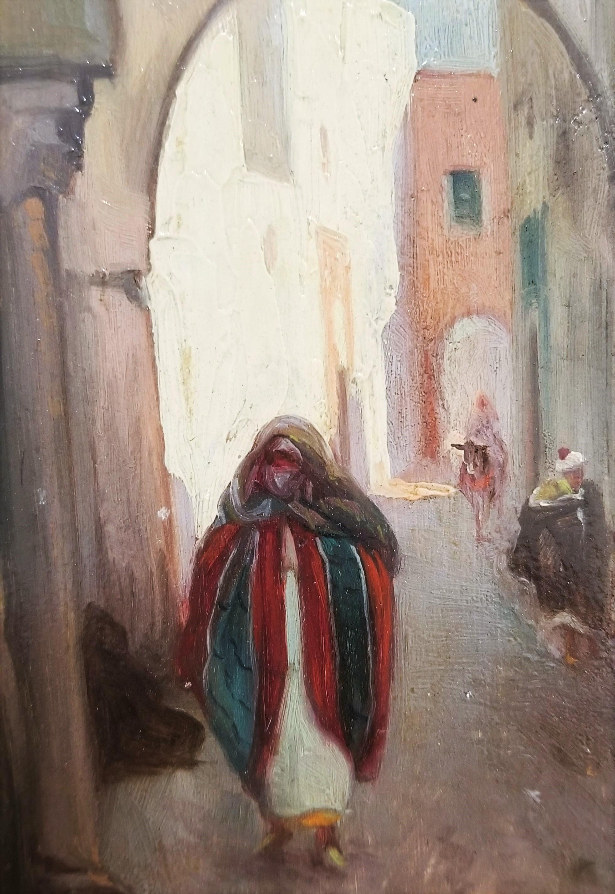 City Street Scene, Damascus, Syria /// Orientalist Oil Painting Middle East For Sale 8