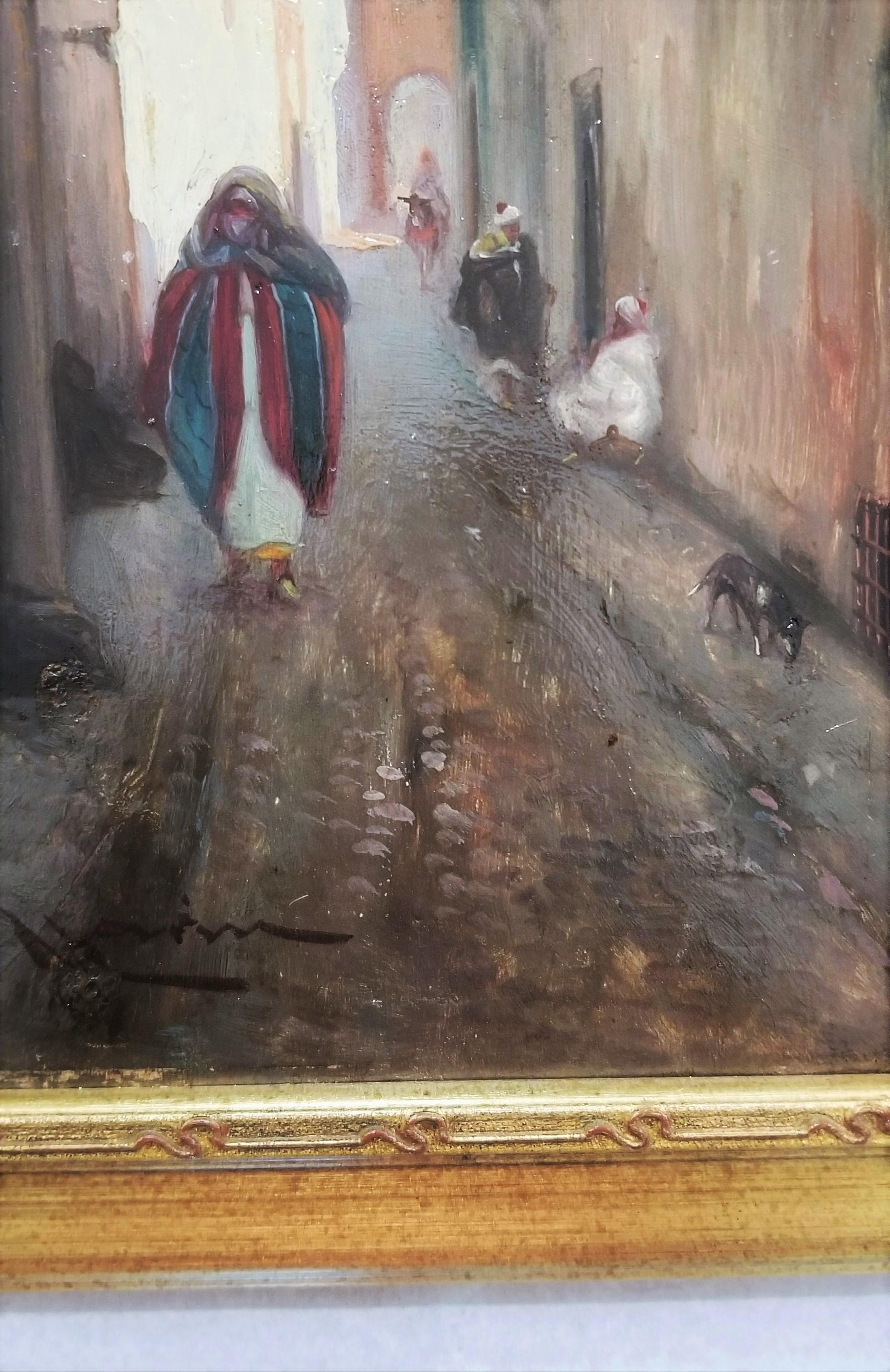 City Street Scene, Damascus, Syria /// Orientalist Oil Painting Middle East For Sale 6