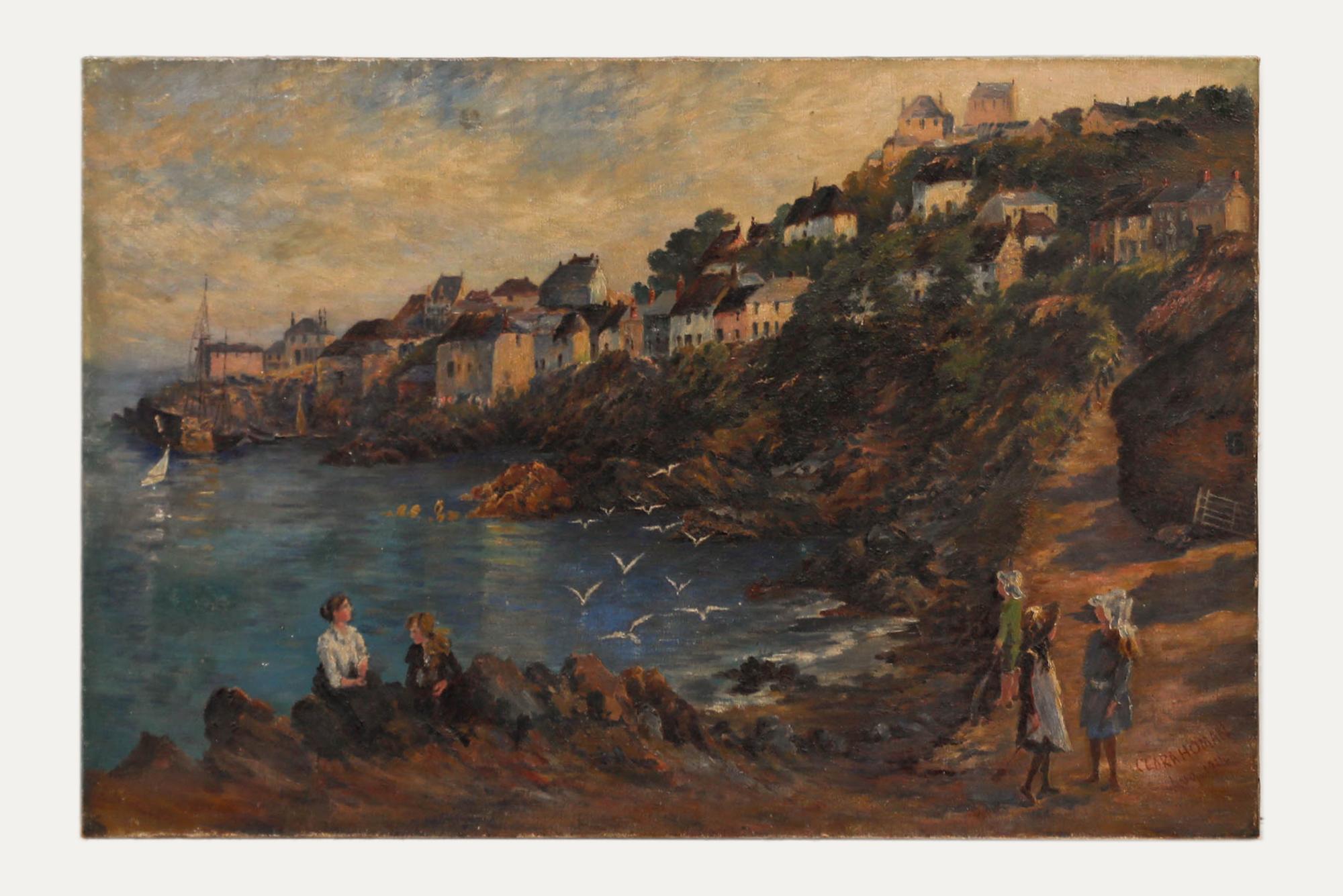 Clara Homan  - 1914 Olio, villaggio di pescatori del North Devon - Painting di Unknown