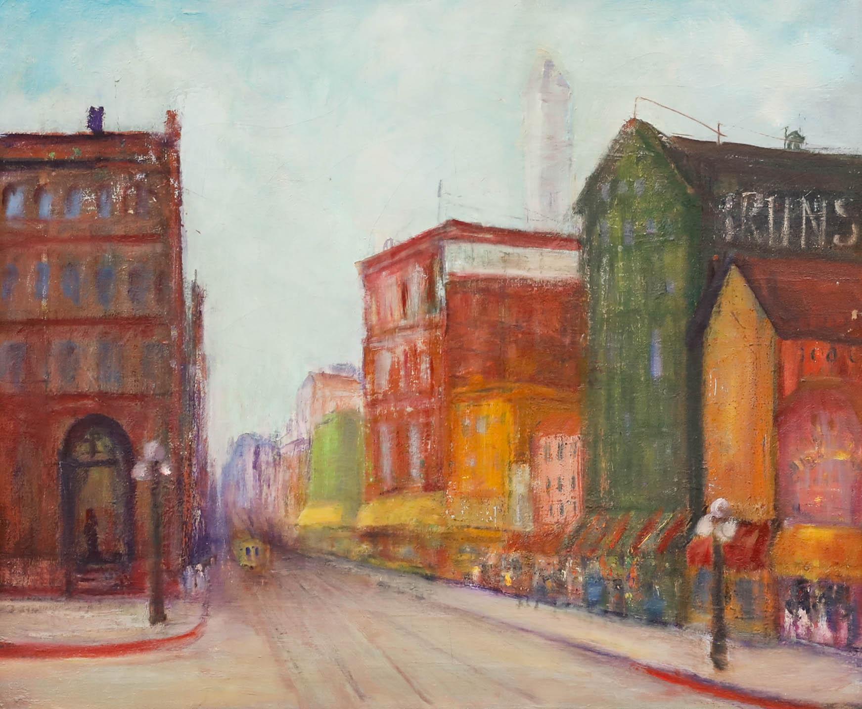 Clare Robinson Ford - Gerahmtes Öl aus der Mitte des 20. Jahrhunderts, amerikanische Straßenszene – Painting von Unknown