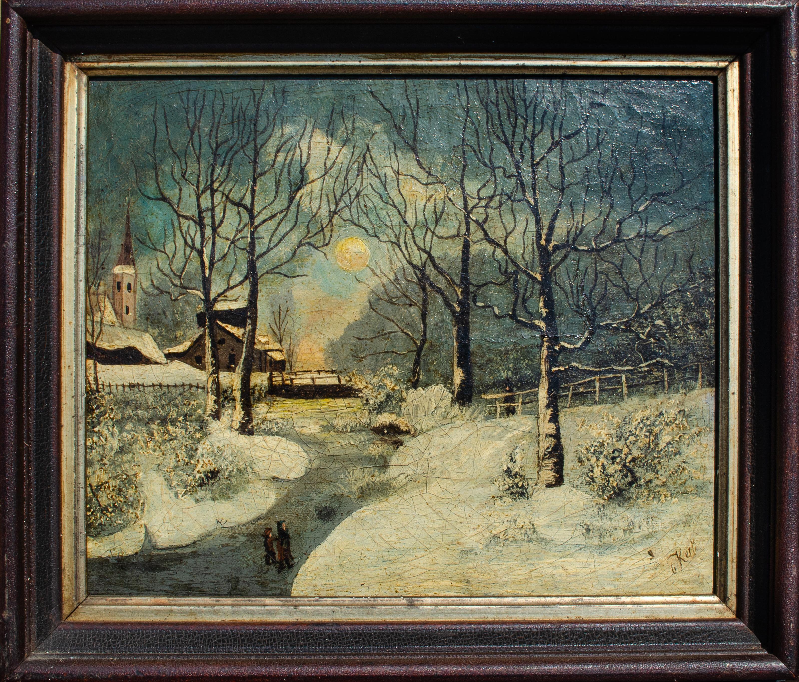 Classic American Winter Landscape Signed G. Kent - Painting by Unknown